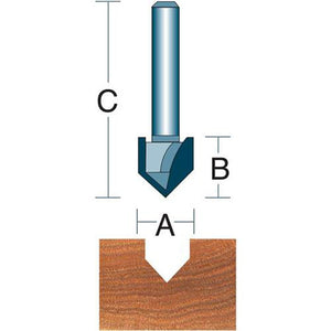 Roman Carbide 3/8 Inch 90 degree V groove Router Bit 1/4" Shank DC1204 - ToolPlanet