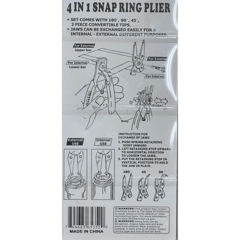 Snap Ring Plier Set - 4 Piece for Internal and External Rings - ToolPlanet