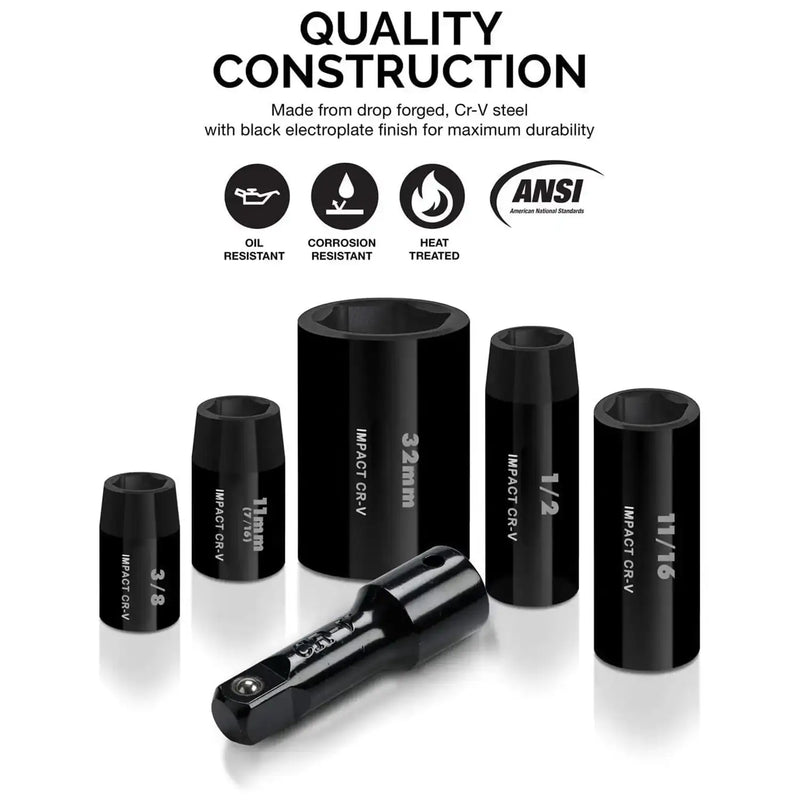 38 piece Impact Socket Set Duometric Combination SAE Metric