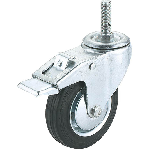 Steelex 4 In Caster Black Rubber Locking Swivel Wheel Stud D2547 - ToolPlanet