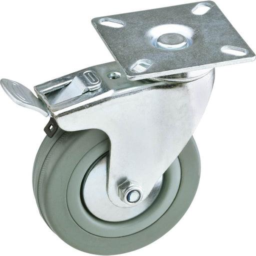 Steelex 4 Inch Caster Gray Rubber Swivel Wheel Locking 175 lbs D2599 - ToolPlanet