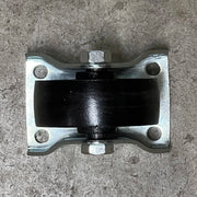 Bottom view of the Steelex D4176 fixed caster showing the solid steel axle and fixed bracket construction.