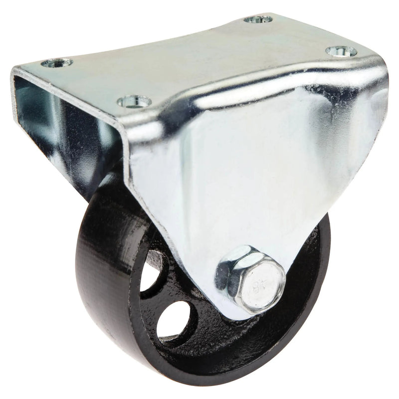 Steelex D4176 heavy duty cast iron fixed caster front view.