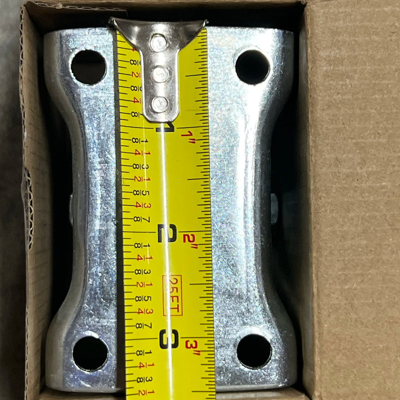 Tape measure showing the 2-3/4 inch center to center mounting hole length on the Steelex D4176 caster.