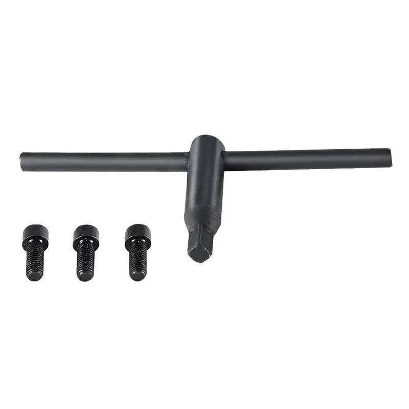 T-handle chuck key and three mounting screws included with the Steelex lathe chuck.