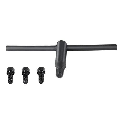 T-handle chuck key and three mounting screws included with the Steelex lathe chuck.