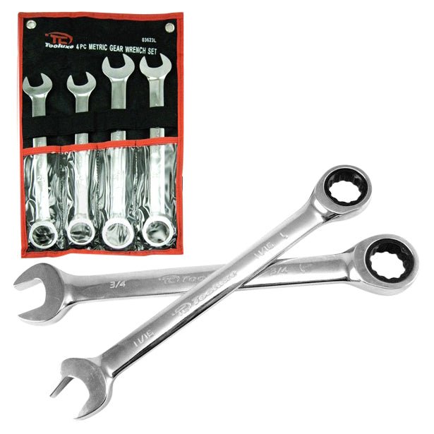 Tooluxe Tool 4 pc Metric Ratcheting Wrench Set 21, 22, 24, 25 03623L - ToolPlanet