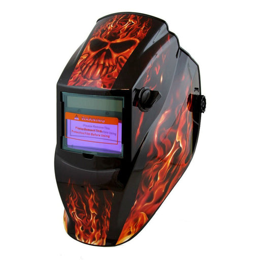 Welding Helmet Auto Darkening Solar Power Fast Dark Flame Skull - ToolPlanet