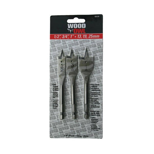 WoodOwl 00430 Spade Drill Bits 3 pc 1/2, 3/4, 1" - ToolPlanet