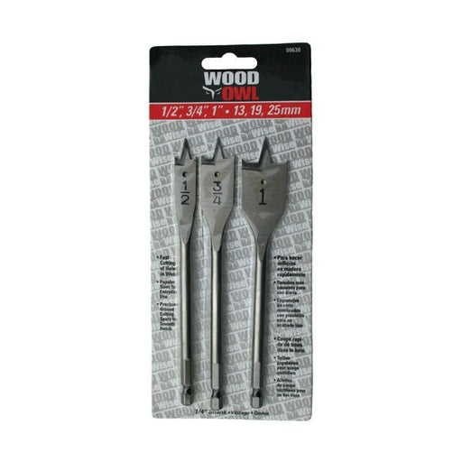 WoodOwl 00630 3 Pc Spade Drill Bits: 1/2, 3/4, 1" - ToolPlanet