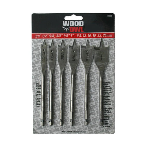 WoodOwl 00660 Spade Drill Bit Set 6 pc 3/8" to 1" - ToolPlanet