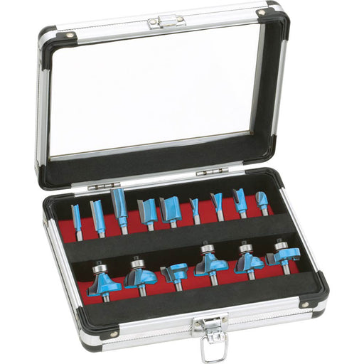 Woodstock 15 Pc. Router Bit Set In Aluminum Case 1/4 Shank D4073 - ToolPlanet