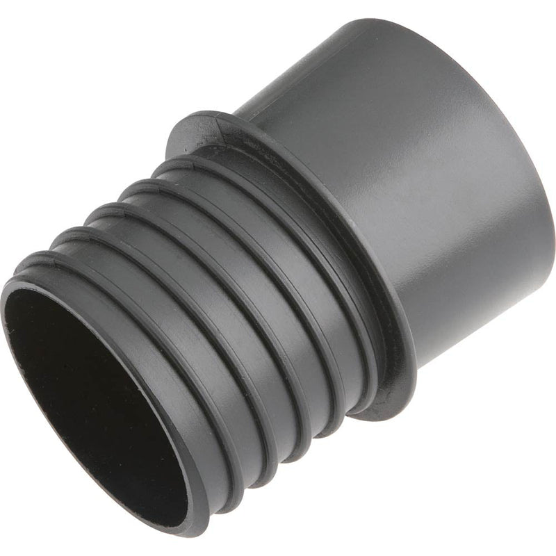 Woodstock D4230 3-inch dust collection hose quick coupler, black plastic fitting with threaded end and smooth connector sleeve